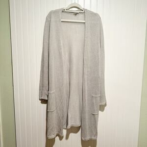 J Jill Gray Open Knit Linen Blend Duster Cardigan Size Large Tall